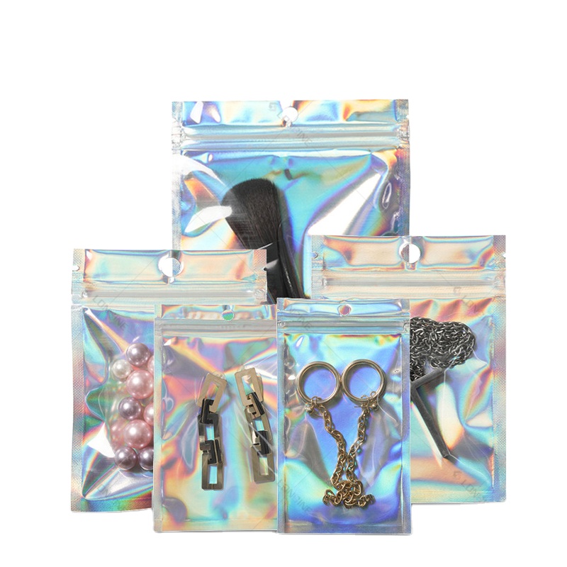 High Quality Ziplock Costom Standup Zipper Hologram Holographic Retail Candy Stand Up Heat Sealable Pouch Snack Clear Bags