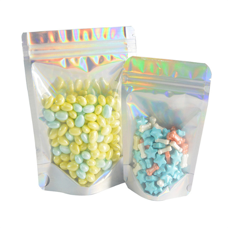 Color Stand Up Pouch One Side Clear Back Foil Hologram Original Heat Transfer Holographic Mylar Bags