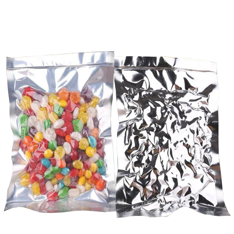 Custom Printed Aluminum Foil Mylar Food Clear Front Silver Back Package Vacuum Bags